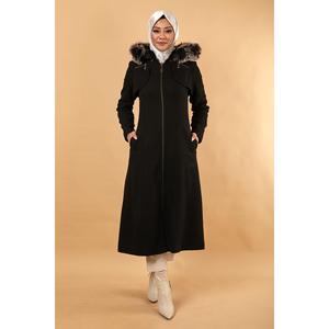 Manteau en laine pour femme avec capuche zippée, élégant, en duvet - Product Image 6