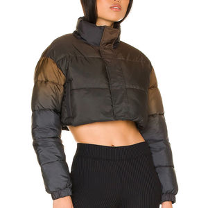 Women's Quilted Crop Top Puffer <b>Jacket</b> Custom Colors Breathable Waterproof Street Style Cotton <b>Lining</b> Knitted Processing - Product Image 3