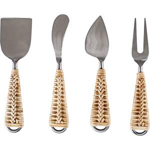 Juego de cubiertos de acero inoxidable 18/8 con mango de ratán tejido, herramientas para queso hechas a mano, esparcidor, juego de cubiertos - Product Image 1