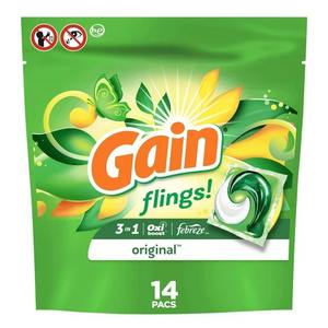 Gain Flings detergente para ropa Pacs, aroma original, 14 unidades - Product Image 2