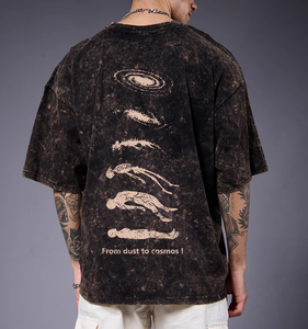 T-shirt pour homme en coton 100% surdimensionné à épaules tombantes rétro, impression graphique personnalisée, tricoté de haute qualité, poids lourd 280 GSM, OEM - Product Image 1