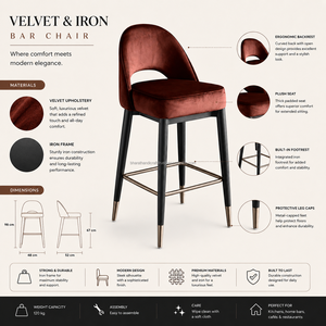 Modern Velvet <b>Bar</b> Stool with Metal Frame for Home <b>Bar</b> and Commercial Use - Product Image 2