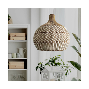 ปรับแต่งโคมไฟหวายทอมือธรรมชาติขายส่งวินเทจสไตล์ Boho หวายจี้โคมไฟฝาครอบ Shade ตกแต่ง FBA Amazon - Product Image 1