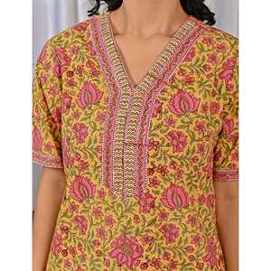 Vestido de Dormir 100% Algodón con Estampado Jaal Hecho a Mano, Camisón Suave Tejido con Diseño Floral y Botones, ODM 3XL para Damas de Honor - Product Image 4