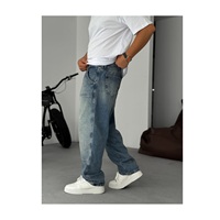 Erkek Sokak Giyim Hip Hop Nefes Alabilen Dokuma Yıkanmış Denim Kot Pantolon %100 Pamuk Geniş Paça Orta Bel Kargo Cepli Özel Etiketli ODM