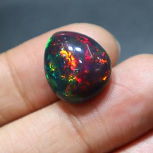 Natural Ethiopian Black Opal Smooth Cabochon Loose Gemstone for Jewelry Making Pear Cut - Product Image 5