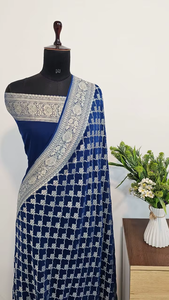 Sari de Georgette Khaddi Puro de Alta Calidad, Tejido Semi Manual, Tradicional, para Fiestas, Elegante, de Tela Premium para Mujer, Impresionante - Product Image 3