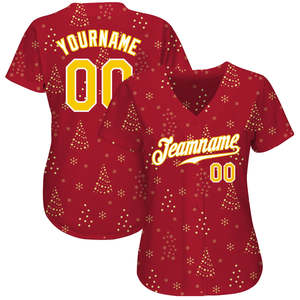Diseño colorido brillante Rojo-Blanco Navidad 3D Jersey de béisbol auténtico para la mejor venta en línea - Product Image 1