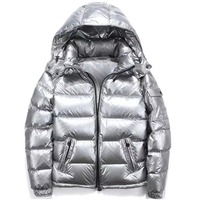Blouson Bomber d'Hiver Personnalisé pour Homme, Brillant, à Capuche, Col Montant, Réversible, Grande Taille, Matelassé Noir, pour l'Extérieur