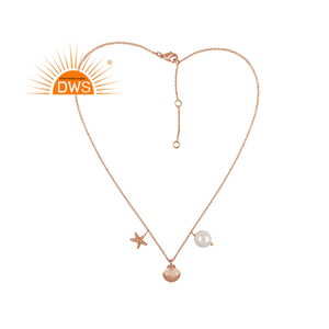 Latest Design Sterling Silver Rose <b>Gold</b> Plated Natural <b>Pearl</b> Beaded Gemstone Pendant <b>Necklace</b> Custom Jewelry Manufacturer - Product Image 1
