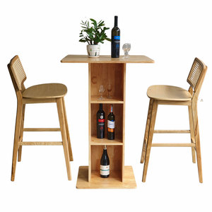 Combo Set 70cm Square Wood <b>Bar</b> <b>Table</b> <b>and</b> 2 <b>Stools</b> for Basement Restaurant Hotel Furniture CBCF304 - Product Image 2