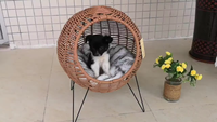 Lit pour animaux de compagnie en rotin surélevé chat chien maison ronde accessoires pour animaux de compagnie fabriqués à partir de matériaux naturels et décoration de la maison élégante, vente en gros.