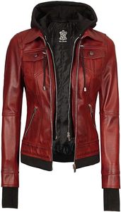 Custom Women's Hooded Lambskin <b>Leather</b> <b>Jacket</b> Comfortable Stylish Removable Hood Solid Pattern Woven Top Manufacturers Exporters - Product Image 2