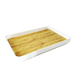 Ensemble de plateaux de service carrés en mélamine écologique avec technique d'émail coloré, design en grain de bambou et cadre blanc pour la cuisine à domicile - Product Image 5