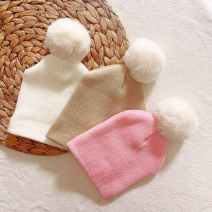 Gorro de Punto con Pompón de Piel Sintética Color Blanco Roto, <span class=keywords><strong>Turbante</strong></span> de Algodón <span class=keywords><strong>para</strong></span> Invierno, Gorro <span class=keywords><strong>Tejido</strong></span> de Chenilla <span class=keywords><strong>para</strong></span> Bebés - Product Image 3