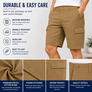 Pantalones Cortos Cargo de Lona para Hombre, Premium, Elásticos, Ecológicos, Transpirables, Casuales, de Cintura Media, para Actividades al Aire Libre - Product Image 5