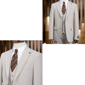 65% Poliéster 35% Viscosa Beige Traje para hombre con chaleco Traje elegante moderno para bodas Negocios y eventos formales - Product Image 5