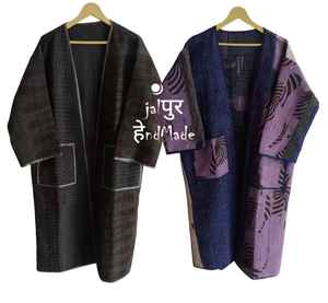 Chaqueta Kimono Larga Kantha Vintage Hecha a Mano, de Secado Rápido, Estilo Boho, Bordada, para - Product Image 5