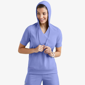 Nuevo Conjunto de Uniforme Médico Elástico para Mujer, Blusa Casual de Manga Corta y Pantalones, 90% Poliéster-10% Spandex, Tejido Hawk - Product Image 6