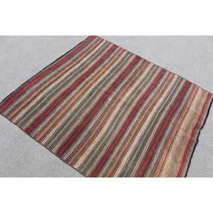 4.6x5.1 ft Rug, Turkish Vintage Rug, <b>Red</b> Kilim <b>Wool</b> Rug - Product Image 3