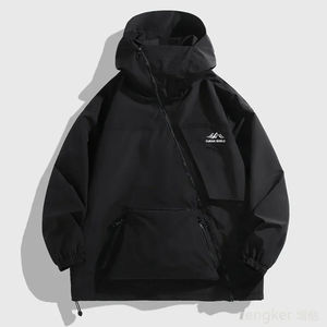 Veste d'extérieur décontractée pour hommes, printemps-automne, fermeture à glissière diagonale noire, sweat à capuche tendance, grand tissu en toile imperméable 200kg 12XL - Product Image 2