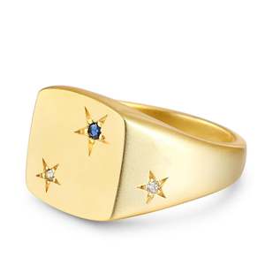 Jeulia 18K <b>Gold</b> Plated Star Square Signet <b>Ring</b>-Trendy Bezel <b>Set</b> Gemstone Statement <b>Ring</b> - Product Image 3