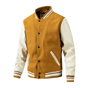 Veste de baseball universitaire classique à col montant pour homme, bleu, avec bande en cuir blanc, veste chauffante d'hiver, OEM - Product Image 1