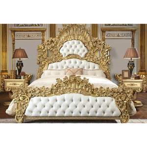 Chambre Antique Classique Lit en Bois Massif Or Acajou Meubles Sculptés à la Main Haute Qualité Moins Cher Tendance Design - Product Image 2