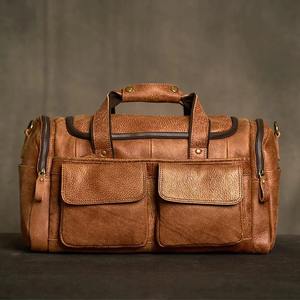 Large Capacity Eco-Friendly Retro Single Shoulder Handbag Vintage Gym Sports <b>Bag</b> Travel Cowhide Leather Duffel <b>Bag</b> Zipper <b>Men</b> - Product Image 4