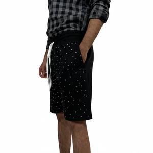 กางเกงขาสั้นผ้าฟลีซผู้ชายแบบเรียบ ผ้าฝ้าย สำหรับเล่นกีฬา ขายส่ง รับสั่งทำโลโก้ ประดับเพชรเทียม สำหรับฤดูร้อน สไตล์ลำลอง - Product Image 2