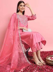 Premium Designers Modern Salwar Kameez <b>Kurta</b> Pent Set Roman <b>Silk</b> WORK Embroidery Reversible Party Wear All Seasons - Product Image 3