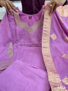 Beautiful Decorated <b>Light</b> PURPLE <b>Color</b> Banarashi Chanderi Silk Adult Special Salwar Suit for Wedding Function Special - Product Image 4