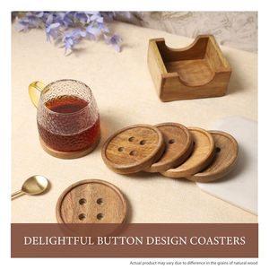 Ensemble de sous-verres en forme de bouton en bois naturel avec support Fini parfait pour protéger votre table et votre comptoir tout en ajoutant de l'élégance - Product Image 2