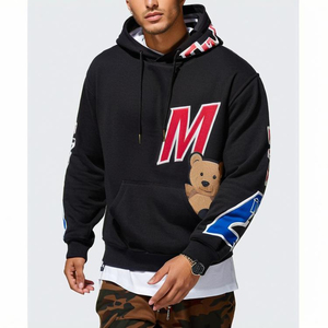 เสื้อฮู้ดดี้ทรงโอเวอร์ไซส์ผ้าคอตตอนเนื้อเทอร์รี่พิมพ์ลายกราฟิกสีดำสำหรับผู้ชาย มีกระเป๋าแบบจิงโจ้ คุณภาพสูง เหมาะสำหรับฤดูหนาว - Product Image 1