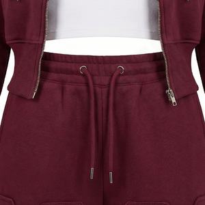 ชุดวอร์มลำลองสำหรับผู้หญิง ผ้าฝ้ายฟลีซเนื้อนุ่ม ทรงโอเวอร์ไซส์ แบบมีฮู้ด ปักลาย  ขาจั๊มพ์สั้น  สำหรับออกกำลังกายในฤดูหนาว - Product Image 5