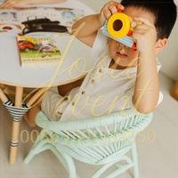 Chaise en rotin tissée à la main pour enfants, dossier rond en forme de soleil, couleur naturelle, salle de jeux Montessori, siège pour enfant, table et chaise