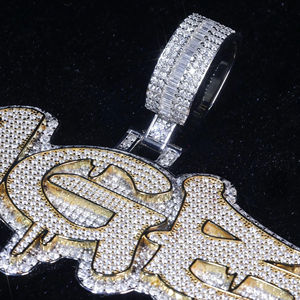 Colgante de Letra Personalizado con Diamantes de Moissanita y Plata de Ley 925, Estilo Hip Hop Lujoso, Totalmente Engastado, Venta al por Mayor - Product Image 3