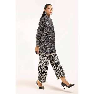 ชุดสูทผ้าลินินพิมพ์ลายสีดำแบบ 2 ชิ้นสำหรับผู้หญิง (แบบยังไม่เย็บ) - Product Image 4