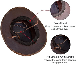 Sombreros de vaquero de cuero occidental hechos a mano ecológicos al por mayor correa de barbilla ajustable ala ancha para pescar escenas casuales al aire libre - Product Image 3