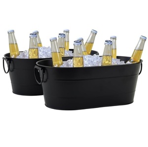 Bañera de bebidas de hierro con recubrimiento de polvo negro con bandeja y soporte para almacenamiento de hielo Uso de bebidas en el hogar Bar Jardín Bañera de bebidas decorativa - Product Image 6