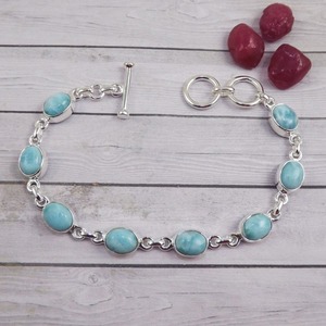 Larimar Gemstone Engagement Gift <b>Solid</b> 925 Sterling <b>Silver</b> Handmade Tennis <b>Bracelet</b> Jewelry for Party Occasions - Product Image 5