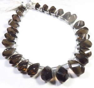 Lot de 26 perles de pierres précieuses naturelles en quartz fumé marron, coupe à facettes, 9 ", briolette fantaisie, gouttes torsadées 11-18mm - Product Image 1