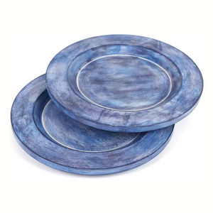 ENSEMBLE DE 2 plateaux de service pour la décoration intérieure, la nourriture, les légumes, les fruits et les desserts Assiettes à dîner rondes en bois de manguier Plateau de service - Product Image 1