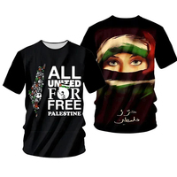 T-shirts pour hommes en coton tricoté de haute qualité, vente en gros, design personnalisé du drapeau de la Palestine, coupe ample, manches courtes et longues