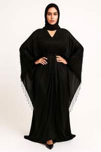 Abaya en soie noire de luxe faite à la main de qualité supérieure pour adultes travail artisanal chic sur vêtements et accessoires musulmans traditionnels - Product Image 2