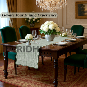 Chemin de table en coton à volants, imprimé à la main, à rayures vertes de luxe RIDHI, broderie, décoration florale pour la maison, hôtel, événements en plein air - Product Image 6