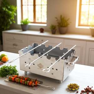 Parrilla de Carbón Portátil Moderna, Mini Parrilla Rectangular de Acero con 3 Brochetas para Acampar y Fiestas - Product Image 3