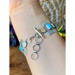 Ethnic Style Navajo Handmade Sleeping Beauty Turquoise & Sterling <b>Silver</b> Link <b>Bracelet</b> - Product Image 5