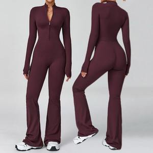 Nouveautés Combinaison évasée à demi-zip Ensemble de sport de fitness Une pièce Luxe Élégant Rehausseur de fesses Spandex/Nylon Respirant Longueur intégrale - Product Image 1