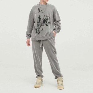 Nouveauté, vêtements de jogging d'entraînement pour hommes, survêtements personnalisés, 100% coton, lavage à l'acide, imprimé, ensemble de sweat-shirts de rue, salle de sport, fitness, adultes - Product Image 5